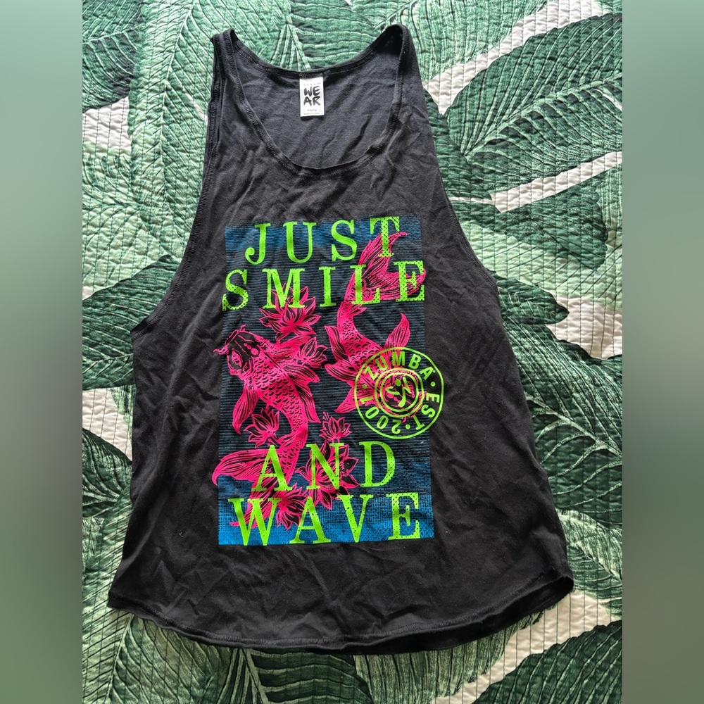 Zumba WEAR Black Graphic Tank - "Just Smile and Wave"